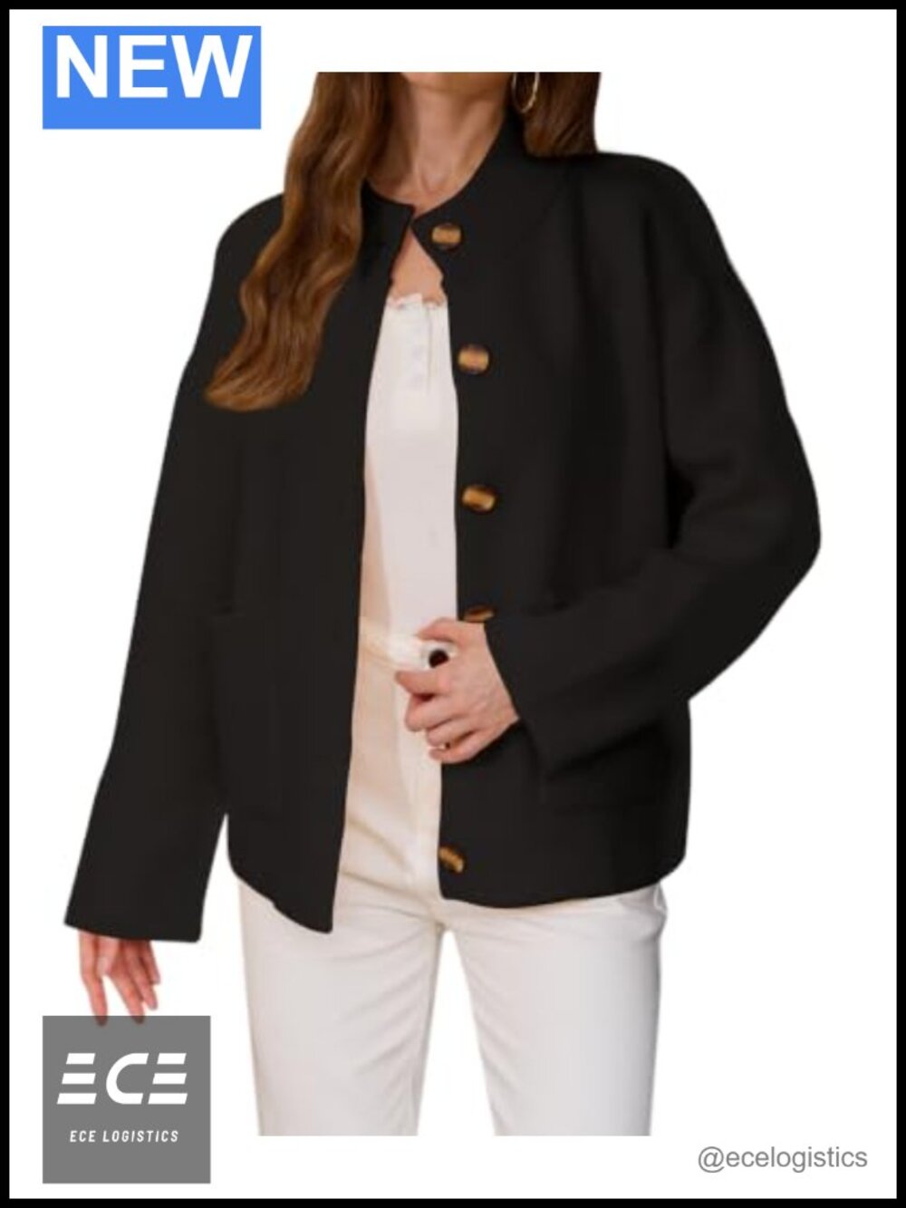 Knit Cardigan Button Down Long Sleeve Stand Collar with Pockets